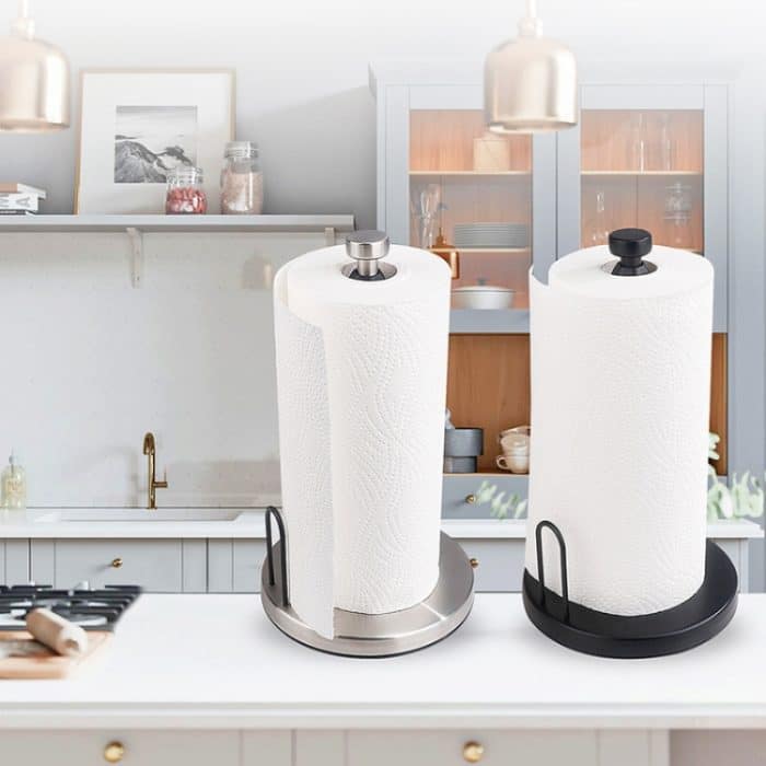 Vertikaler Papierhandtuchhalter aus Edelstahl für den Haushalt mit Dämpfung, Esstisch, Küche, kein Loch, Papierrollenhalter, Square Black, Round Black, Round Silver – Bild 2