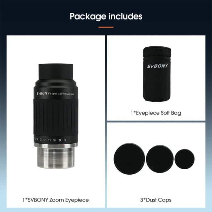 SVBONY SV230 1,25/2 Zoll Universal-Astronomie-Weitwinkel-Zoom-Okular 8-20 mm 57-72 Grad – Bild 10