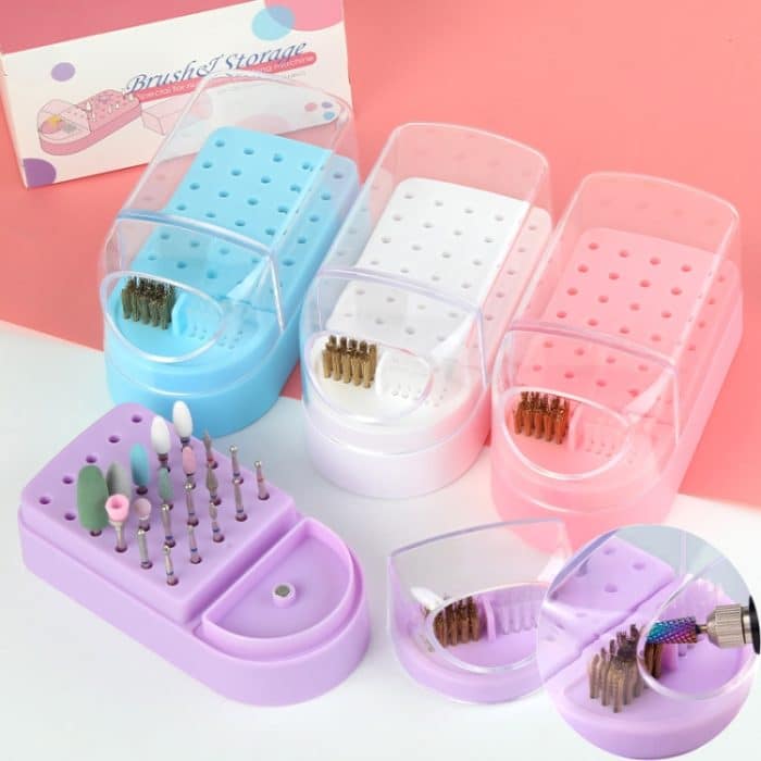 30 Löcher Nail Art Bohrer Aufbewahrungsbox staubdichtes Display Rack mit Reinigungsbürste – Bild 2