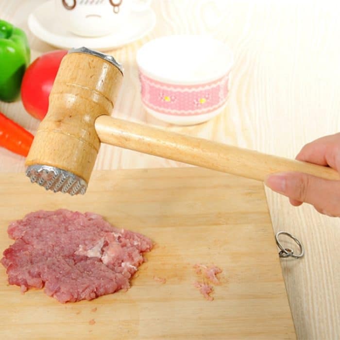 Multifunktionaler doppelseitiger Fleischhammer mit Holzgriff, Küchensteak-Sehnenbrecher – Bild 4
