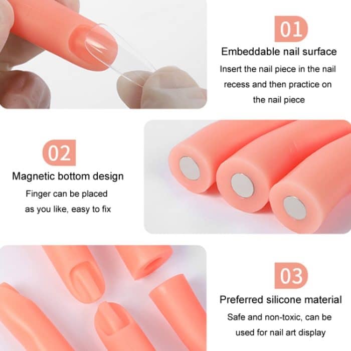5 teile/satz Nail art Silikon Gefälschte Finger Einsetzbar Nagel Stück Praxis Finger Formen, With Magnet, Without Magnet – Bild 7