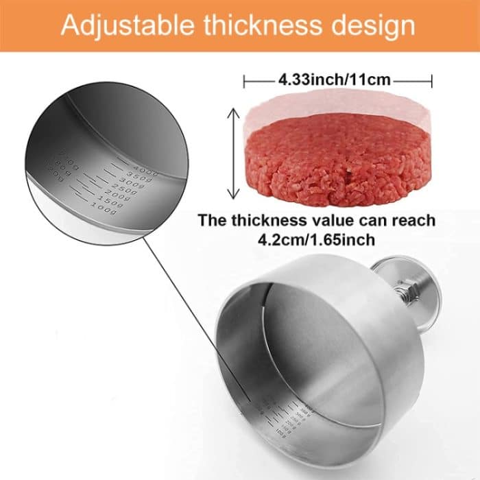 304 Edelstahl Burger Presse Küche Hackbraten Form, 14cm Large – Bild 4