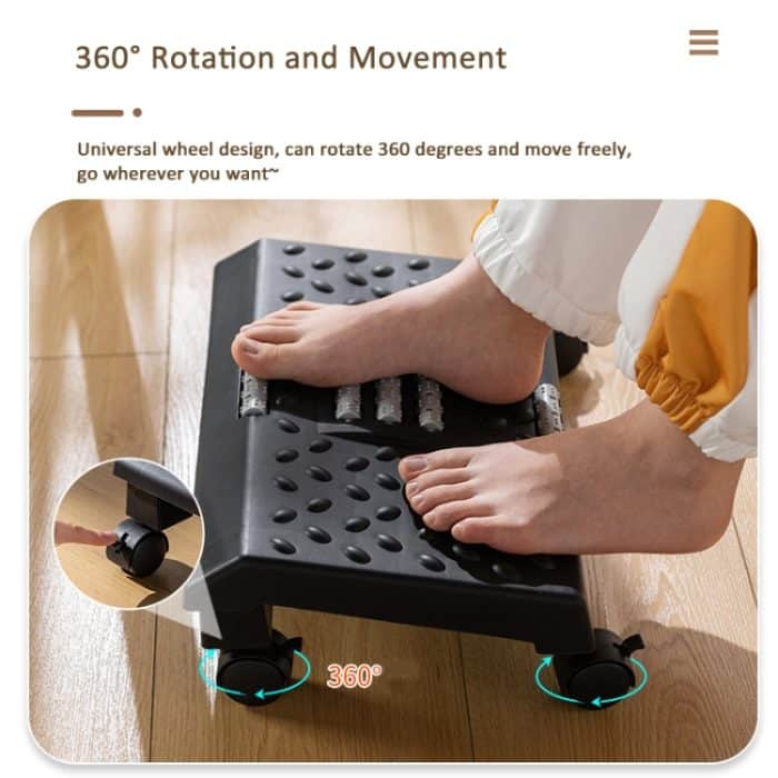 Massage-Fußstütze, Fußstütze für unter den Schreibtisch, mit 360-Grad-Lenkrollen, Casters Black – Bild 3