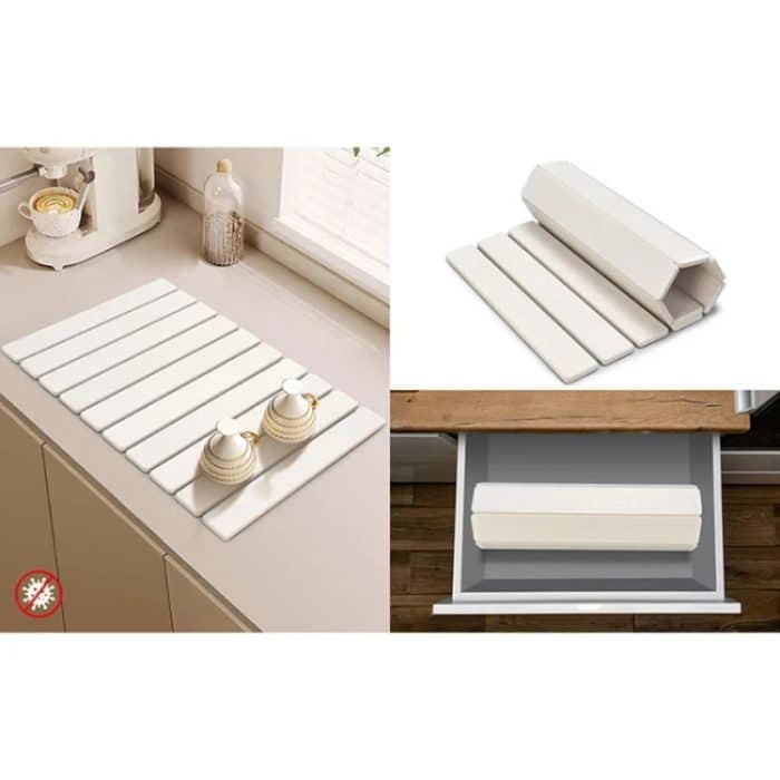 Kieselgur-Geschirr-Trockenmatte, faltbares Abtropfgestell, saugfähige Matte für Küche und Bad, 30x40cm, 60x39cm – Bild 7