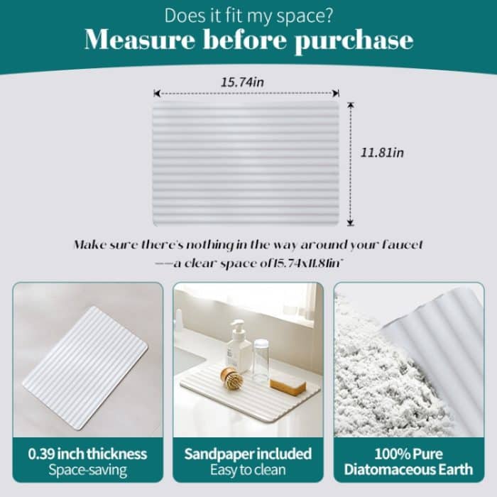 Kieselgur-Trockenmatte für die Küche, Drainage-Arbeitsplatten-Pad, schnelltrocknend, Untersetzer, Badezimmer, harte Bodenmatte, 30x40cm – Bild 3