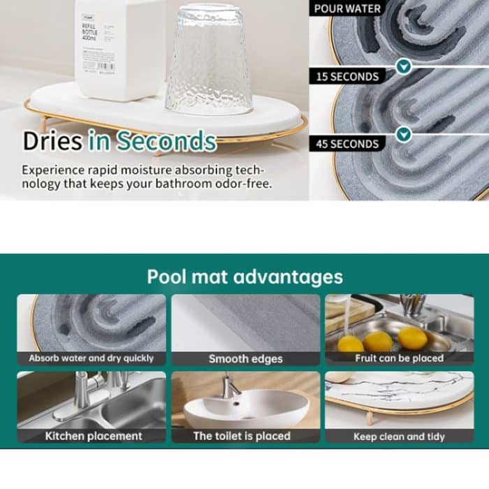 Kieselgur-Arbeitsplatte, wasserabsorbierende Abtropfmatte, Regal, Badezimmer-Waschbecken, Drainagematte, 30x19cm, 30x10cm – Bild 7