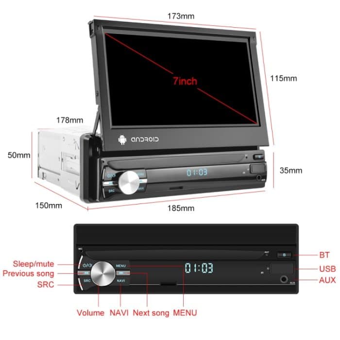 7-Zoll-Android 10.0 Carplay-Bildschirm mit GPS-Navigation/Bluetooth/Mirror Link/DVR-Eingang, Standard Edition 1+32G, Standard Edition 2+64G, With 4-light Camera 1+32G, With 4-light Camera 2+64G, With 12-light Camera 1+32G, With 12-light Camera 2+64G – Bild 14