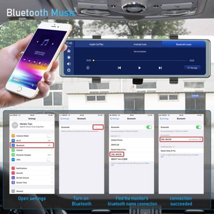 11,26 Zoll 2-Split Streaming Media Rückspiegel vorne und hinten Dual Kamera Recorder – Bild 11