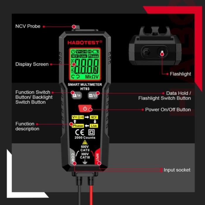 HABOTEST HT93 Phasenfolgeerkennung Intelligentes Anti-Burn-In Vollautomatisches Multimeter, HT93 – Bild 6