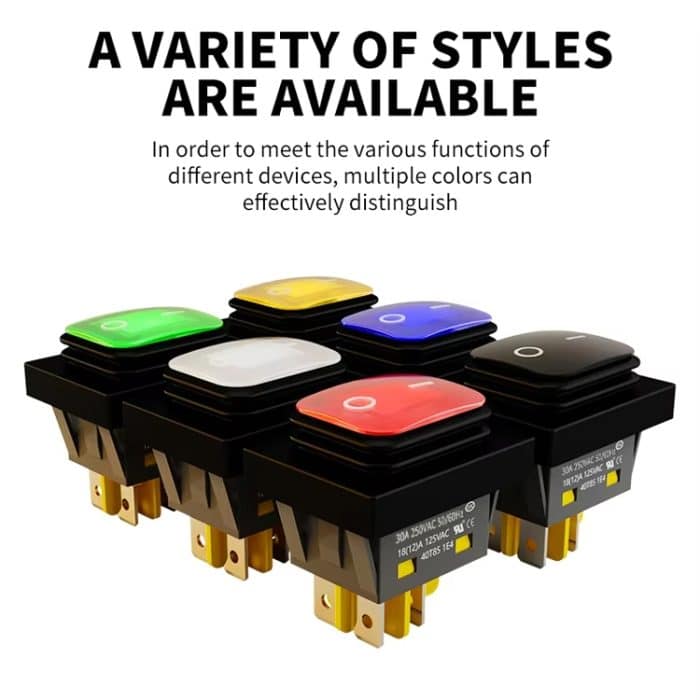 FILM 220V 30A Split Staubdicht Boot-typ Schalter Mit Licht, No Waterproof 4 Pin 2 Gear Red Light, No Waterproof 4 Pin 2 Gear Yellow Light, No Waterproof 4 Pin 2 Gear Blue Light, No Waterproof 4 Pin 2 Gear Green Light, Waterproof 4 Pin 2 Gear Red Light... – Bild 12