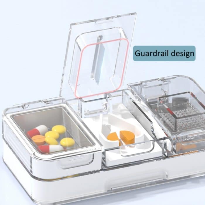 3-in-1-Medizinbox mit doppellagigem Schneide- und Mahlmechanismus, Reise-Pillen-Organizer-Etui – Bild 3