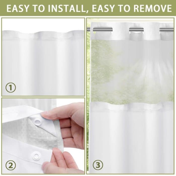 Waffel-Duschvorhang ohne Haken mit abnehmbarem Futter für Badezimmer, 72 x 75 Inch – Bild 4