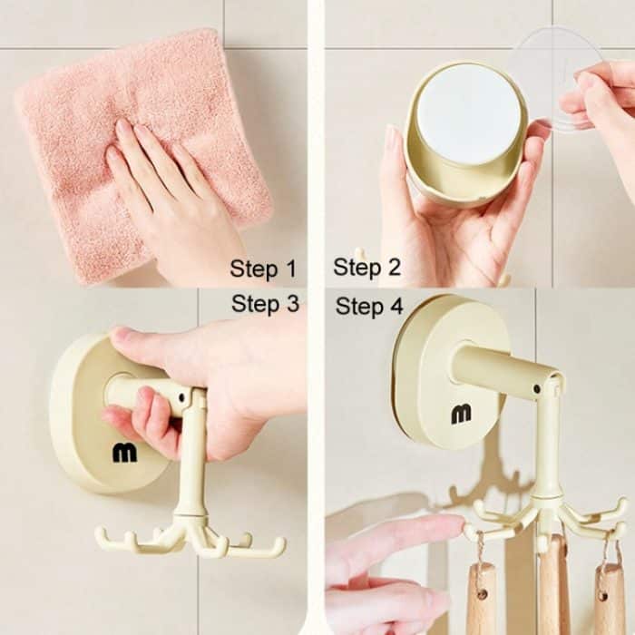 Saugnapf 6 Krallen rotierende Haken Wand montiert Spachtel Löffel Aufhänger kein Punch Küchengeschirr Lagerregal – Bild 12