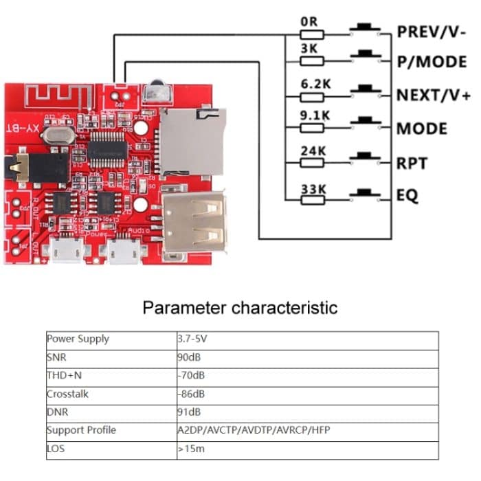 Bluetooth 4.1 MP3-Dekodierungsmodul Audio-Empfängerplatine Verlustfreier Autolautsprecherverstärker Modifizierte Platine, Bluetooth 4.1 MP3 Decoding Module (With RC Red) – Bild 7