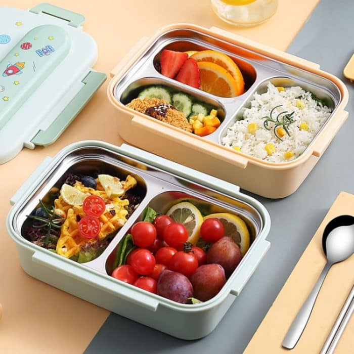 316 Edelstahl Isolierte Lunchbox Kinder Tragbare Fach Mittagessen Fall, Light Green 2 Grids, Light Green 3 Grids, Blue 2 Grids, Blue 3 Grids, Light Yellow 2 Grids, Light Yellow 3 Grids – Bild 7