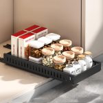 Küche Pull-Out Rack Töpfe und Pfannen Organizer Schrank Arbeitsplatte Gericht Tablett, 42cm Black, 42cm With Baffle Black, 42cm White, 42cm With Baffle White, 52cm Black, 52cm With Baffle Black, 52cm White, 52cm With Baffle White