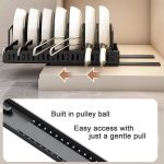 Küche Pull-Out Rack Töpfe und Pfannen Organizer Schrank Arbeitsplatte Gericht Tablett, 42cm Black, 42cm With Baffle Black, 42cm White, 42cm With Baffle White, 52cm Black, 52cm With Baffle Black, 52cm White, 52cm With Baffle White – Bild 5