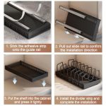 Küche Pull-Out Rack Töpfe und Pfannen Organizer Schrank Arbeitsplatte Gericht Tablett, 42cm Black, 42cm With Baffle Black, 42cm White, 42cm With Baffle White, 52cm Black, 52cm With Baffle Black, 52cm White, 52cm With Baffle White – Bild 8