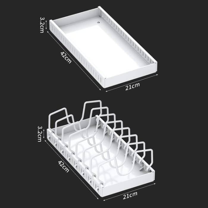 Küche Pull-Out Rack Töpfe und Pfannen Organizer Schrank Arbeitsplatte Gericht Tablett, 42cm Black, 42cm With Baffle Black, 42cm White, 42cm With Baffle White, 52cm Black, 52cm With Baffle Black, 52cm White, 52cm With Baffle White – Bild 9