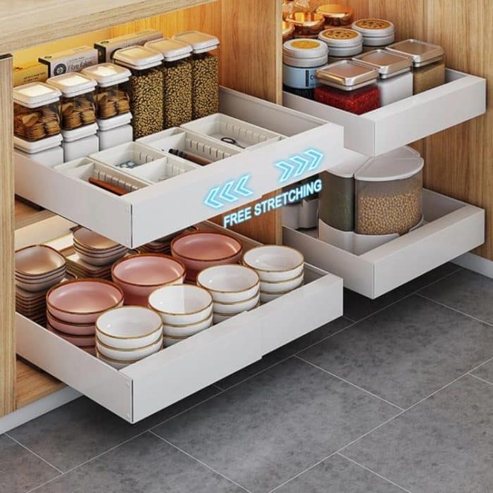 Ausziehbarer (30-46 cm) ausziehbarer Schrank-Organizer, Lagerregal, ausziehbare Schublade, 43cm White, 43cm Black, 53cm White, 53cm Black – Bild 2