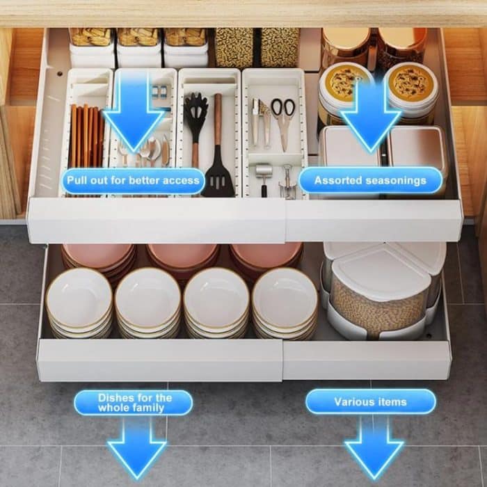 Ausziehbarer (30-46 cm) ausziehbarer Schrank-Organizer, Lagerregal, ausziehbare Schublade, 43cm White, 43cm Black, 53cm White, 53cm Black – Bild 3
