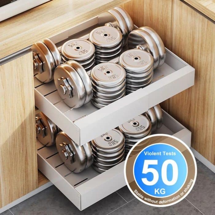 Ausziehbarer (30-46 cm) ausziehbarer Schrank-Organizer, Lagerregal, ausziehbare Schublade, 43cm White, 43cm Black, 53cm White, 53cm Black – Bild 7