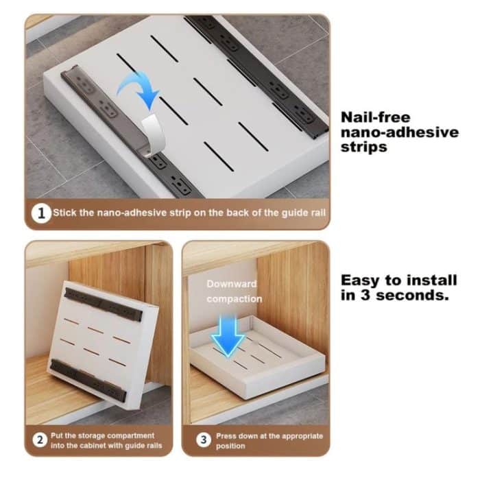 Ausziehbarer (30-46 cm) ausziehbarer Schrank-Organizer, Lagerregal, ausziehbare Schublade, 43cm White, 43cm Black, 53cm White, 53cm Black – Bild 8