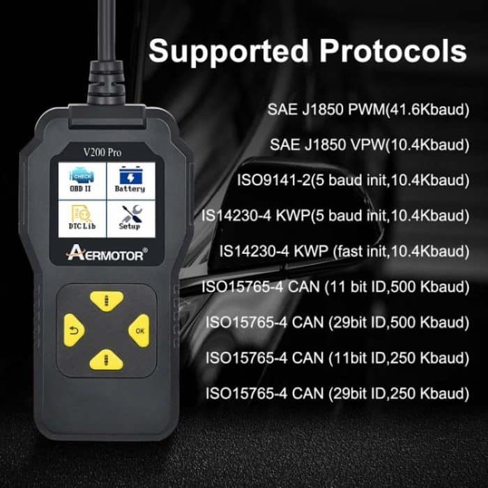 AERMOTOR V200PRO Auto-Fehlerbehebung, Motorinspektionsscanner, Auslesekarte, ELM327, Batterieinspektionswerkzeug – Bild 7