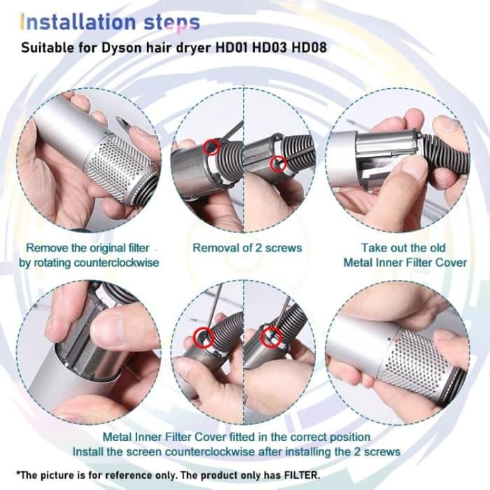 Für Dyson HD03 / HD08 / HD15 Haartrockner Metall-Innenfilter-Schraubendreher-Set Reparaturteile – Bild 6