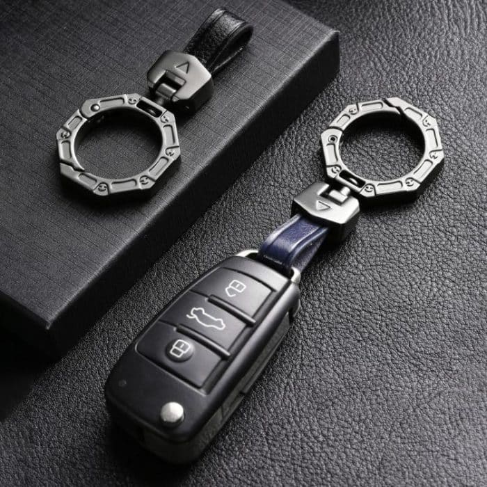 Hallmo Business Schlüsselanhänger aus Zinklegierung, Rindsleder, Anti-Verlust-Anhänger – Bild 8