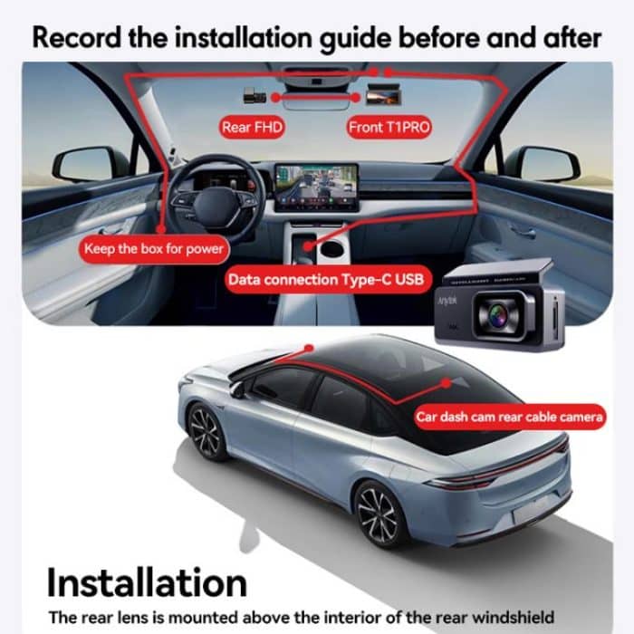 Anytek T1 PRO 3,2 Zoll 2K HD Nachtsicht Autorekorder Versteckte Autokamera Dual-Aufnahme vorne und hinten – Bild 12