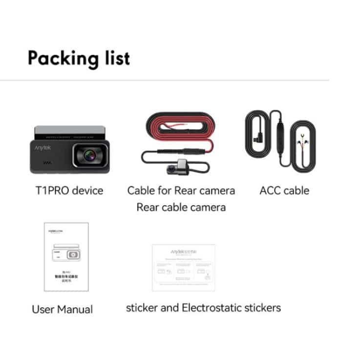 Anytek T1 PRO 3,2 Zoll 2K HD Nachtsicht Autorekorder Versteckte Autokamera Dual-Aufnahme vorne und hinten – Bild 13