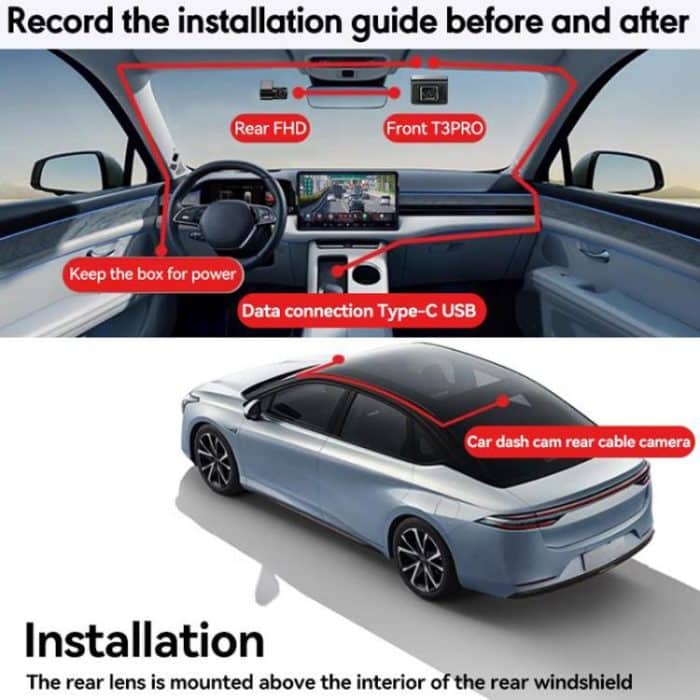 Anytek T3 PRO 2 Zoll 2K HD Nachtsicht Autorekorder Versteckte Autokamera Vorne und Hinten Dual Recording, T3 PRO – Bild 14