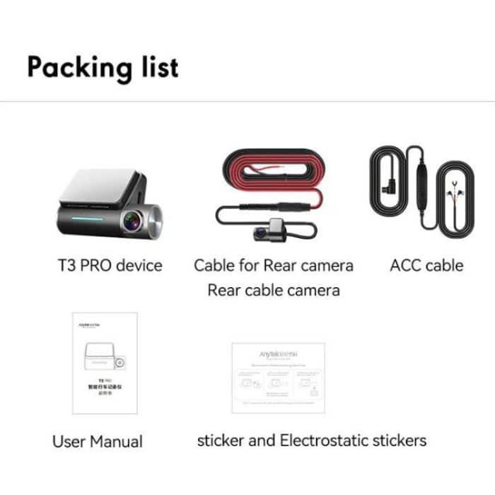 Anytek T3 PRO 2 Zoll 2K HD Nachtsicht Autorekorder Versteckte Autokamera Vorne und Hinten Dual Recording, T3 PRO – Bild 15