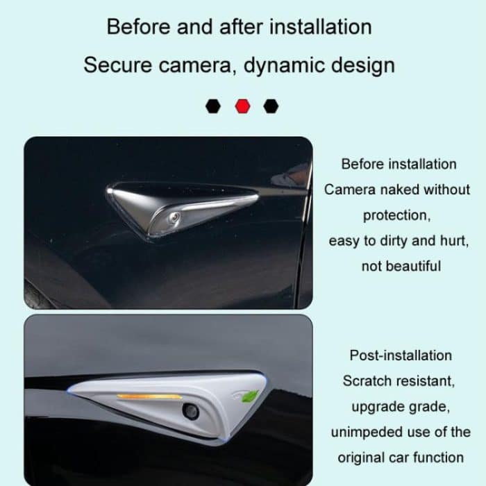 Für Tesla 2024 Modell 3 Kotflügel Seitenetiketten Kameraabdeckung Aufkleber, Pearl White, Glossy Carbon Fiber Texture, Matt Carbon Fiber Texture, Piano Paint Bright Black, Frosted Matt Black, Bright Red – Bild 4