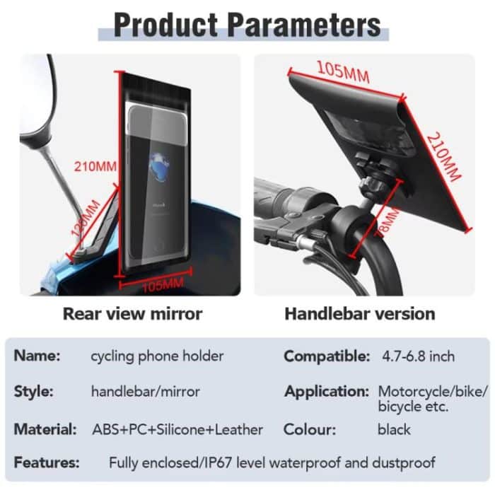 Fahrrad wasserdichte Telefon Tasche Halterung Ständer 360 Grad Rotation Motorrad Bike Handyhalter, Handlebar Model, Rearview Mirror Model – Bild 9