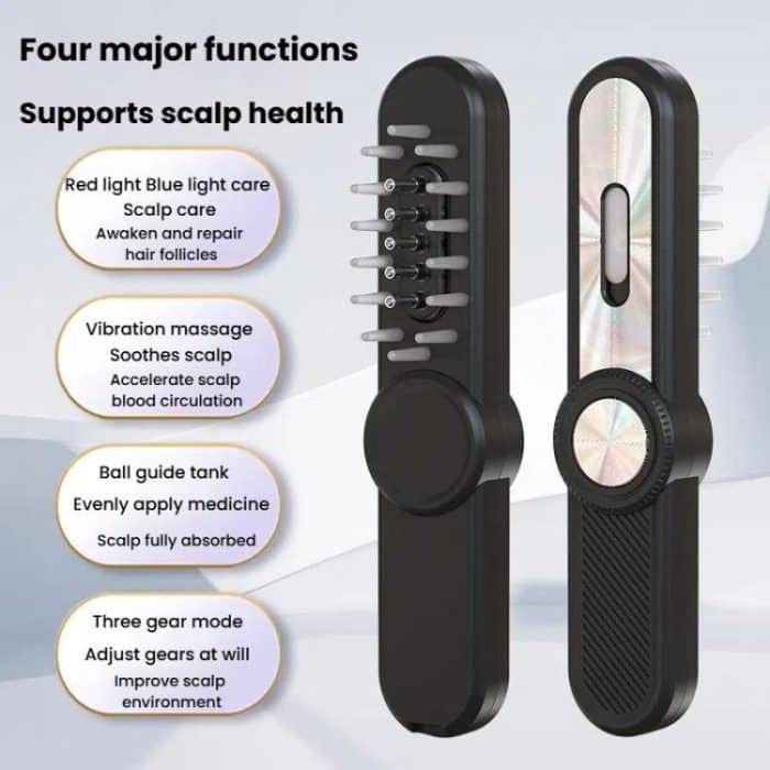 Haaröl-Applikator, Rollerball, rotes/blaues Licht, elektrischer Massagekamm, leitfähiger Kamm für das Nachwachsen der Haare – Bild 6