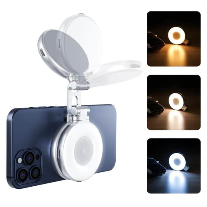 Mini-Telefon Magnetisches Schönheits-Ersatzlicht Dreifarbige Temperatur Tragbarer Selfie-Spiegel Rotierende Stretching-Taschenlampe, S5-BGD-01 – Bild 2