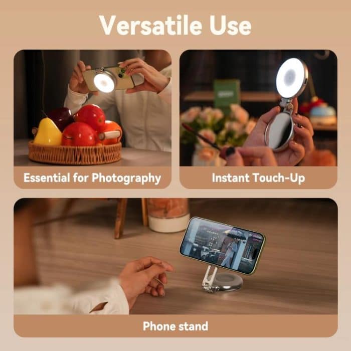 Mini-Telefon Magnetisches Schönheits-Ersatzlicht Dreifarbige Temperatur Tragbarer Selfie-Spiegel Rotierende Stretching-Taschenlampe, S5-BGD-01 – Bild 12