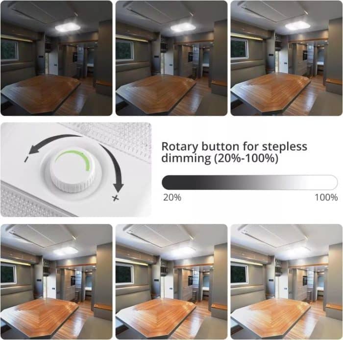 12-24V RV Licht 120 LEDs 3-Farben-Temperatur Drehknopf Dimmen Dach Licht, FC01 – Bild 4
