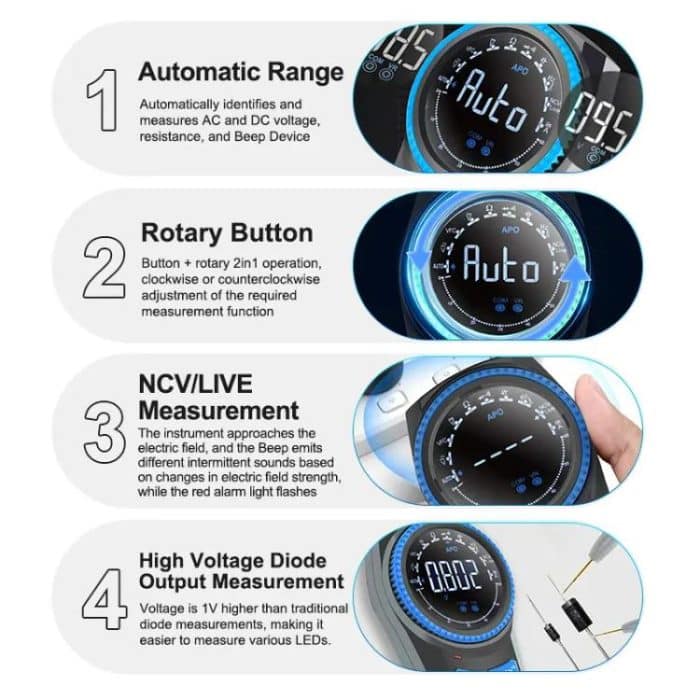 Rotierendes Multimeter mit automatischer Bereichswahl, Spannungs- und Widerstandsmessung, Summer, DT-24R – Bild 9