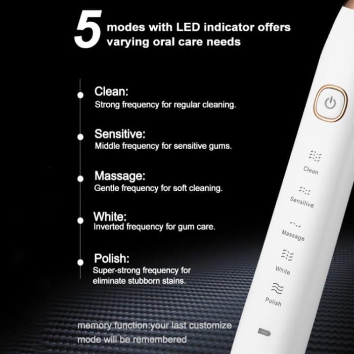 Sarmocare S100 IPX7 wasserdichte tragbare elektrische Schallzahnbürste mit 8 Bürstenköpfen – Bild 5