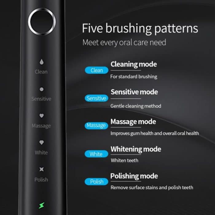 IPX7 wasserdichte, intelligente, tragbare elektrische Schallzahnbürste mit 6 Bürstenköpfen – Bild 4