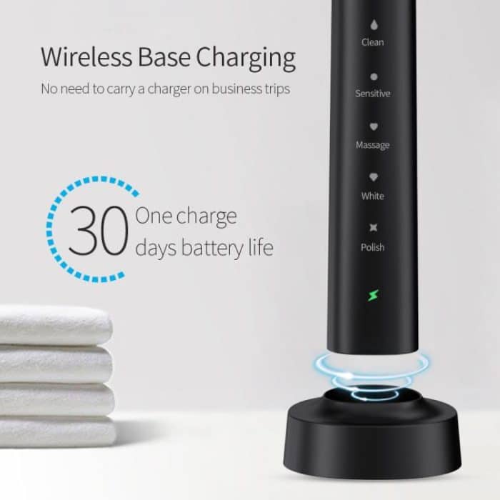 IPX7 wasserdichte, intelligente, tragbare elektrische Schallzahnbürste mit 6 Bürstenköpfen – Bild 8