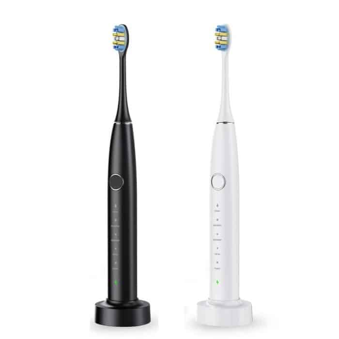 IPX7 wasserdichte, tragbare, wiederaufladbare, kabellose elektrische Schallzahnbürste mit 6 Bürstenköpfen – Bild 2