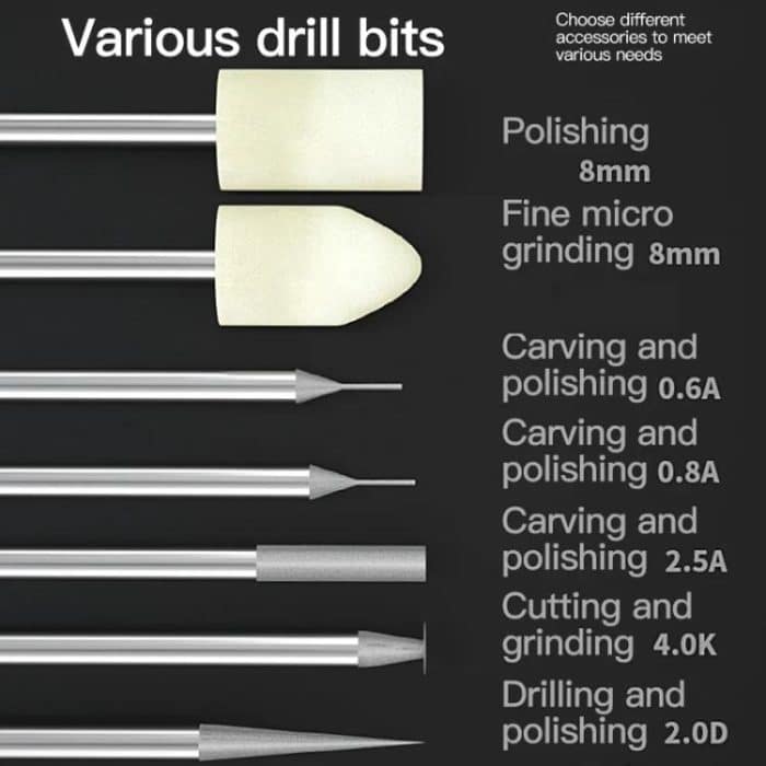 MaAnt D2 Wiederaufladbarer, geschwindigkeitsregulierender elektrischer Schleifstift, kleine Schleifmaschine mit 7 Schleifköpfen – Bild 4