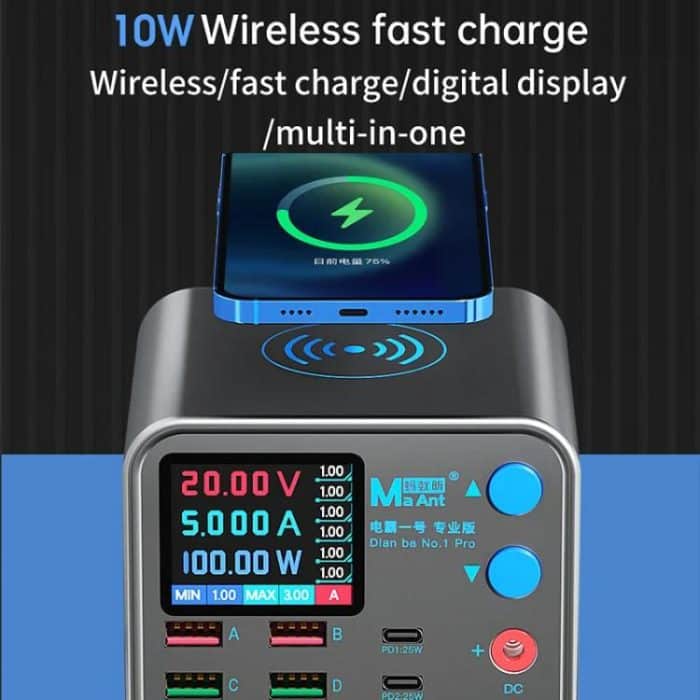 MaAnt DianBa No.1 Pro Multi-Port-Ladegerät 9-Ports mit Digitalanzeige Power Wireless Charger, DianBa No.1 Pro, EU Plug – Bild 13