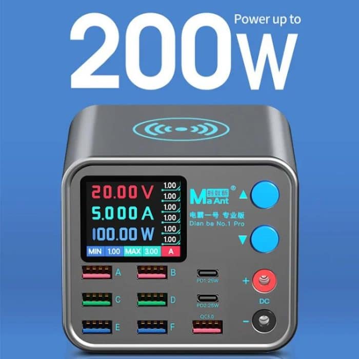 MaAnt DianBa No.1 Pro Multi-Port-Ladegerät 9-Ports mit Digitalanzeige Power Wireless Charger, DianBa No.1 Pro, EU Plug – Bild 4