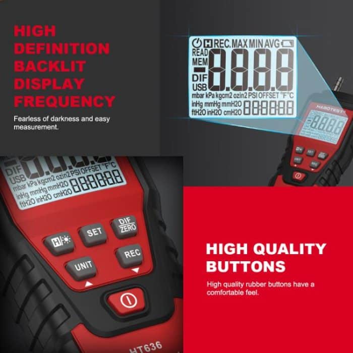 HABOTEST HT636 Hochpräzises Differenzdruckmessgerät Digitaler Mikrodrucktester – Bild 10