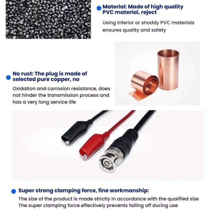 BNC-Stecker auf 2 Krokodilklemmen Oszilloskop-Sondenkabel Q9 Signaltestkabel, 0.5m, 1m, 1.5m – Bild 9